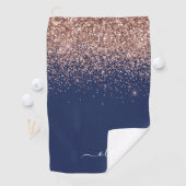 Navy Blue Roos Gold Blush Pink Glitter Monogram Golfhanddoek (Insitu)