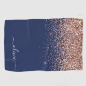 Navy Blue Roos Gold Blush Pink Glitter Monogram Golfhanddoek (Horizontaal)