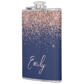 Navy Blue Roos Gold Blush Pink Glitter Monogram Heupfles (Links)