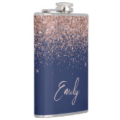 Navy Blue Roos Gold Blush Pink Glitter Monogram Heupfles (Rechts)