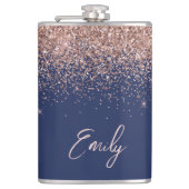 Navy Blue Roos Gold Blush Pink Glitter Monogram Heupfles (Voorkant)