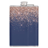 Navy Blue Roos Gold Blush Pink Glitter Monogram Heupfles (Achterkant)