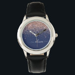 Navy Blue Roos Gold Blush Pink Glitter Monogram Horloge<br><div class="desc">Navy Blue en Roos Gold - Blush Pink Glitter Script Monogram Name Watch. Dit maakt de perfecte liefhebbende 16 verjaardag,  bruiloft,  vrijgezellenfeest,  verjaardagsdag,  baby shower of vrijgezellenfeest voor iemand die van luxe glam en stijl houdt.</div>