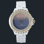 Navy Blue Roos Gold Blush Pink Glitter Monogram Horloge<br><div class="desc">Navy Blue en Roos Gold - Blush Pink Glitter Script Monogram Name Watch. Dit maakt het perfecte afstuderen,  de verjaardag,  de bruiloft,  het vrijgezellenfeest,  de verjaardag,  het baby shower of het bachelorette feest cadeau voor iemand die van glam luxe en chic stijlen houdt.</div>