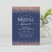 Navy Blue Roos Gold Blush Pink Glitter Monogram Kaart (Staand voorkant)