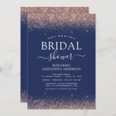 Navy Blue Roos Gold Blush Pink Glitter Monogram Kaart (Voorkant / Achterkant)