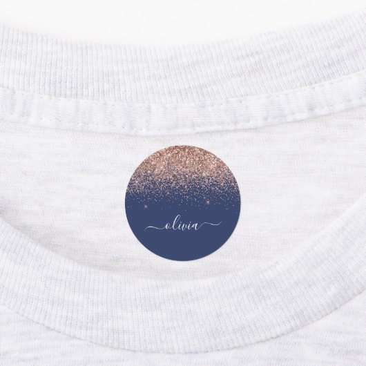Navy Blue Roos Gold Blush Pink Glitter Monogram Labels (Aangebracht)