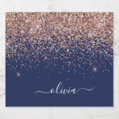 Navy Blue Roos Gold Blush Pink Glitter Monogram Likeurfles Etiket (Enkel label)