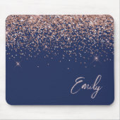 Navy Blue Roos Gold - Blush Pink Glitter Monogram Muismat (Voorkant)