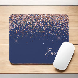 Navy Blue Roos Gold - Blush Pink Glitter Monogram Muismat