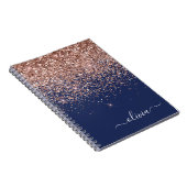 Navy Blue Roos Gold Blush Pink Glitter Monogram Notitieboek (Rechterzijde)