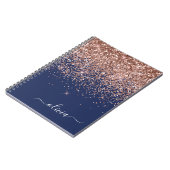 Navy Blue Roos Gold Blush Pink Glitter Monogram Notitieboek (Linkerzijde)