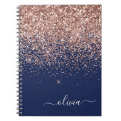 Navy Blue Roos Gold Blush Pink Glitter Monogram Notitieboek (Voorkant)