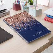 Navy Blue Roos Gold Blush Pink Glitter Monogram Notitieboek