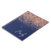 Navy Blue Roos Gold Blush Pink Glitter Monogram Notitieboek (Linkerzijde)