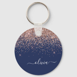 Navy Blue Roos Gold Blush Pink Glitter Monogram Sleutelhanger