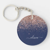 Navy Blue Roos Gold Blush Pink Glitter Monogram Sleutelhanger (Voorkant)