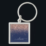 Navy Blue Roos Gold Blush Pink Glitter Monogram Sleutelhanger<br><div class="desc">Roos Gold - Blush roze en Navy Blue Glitter Script Monogram Name Keychains (Sleutelhanger). Dit maakt de perfecte liefhebbende 16 verjaardag,  bruiloft,  vrijgezellenfeest,  verjaardagsdag,  baby shower of vrijgezellenfeest voor iemand die van luxe glam en stijl houdt.</div>