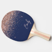 Navy Blue Roos Gold Blush Pink Glitter Monogram Tafeltennisbatje (Zijkant)
