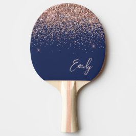 Navy Blue Roos Gold Blush Pink Glitter Monogram Tafeltennisbatje