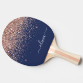 Navy Blue Roos Gold Blush Pink Glitter Monogram Tafeltennisbatje (Zijkant)