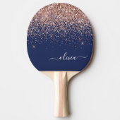 Navy Blue Roos Gold Blush Pink Glitter Monogram Tafeltennisbatje (Voorkant)