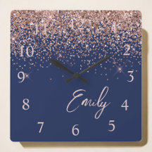 Navy Blue Roos Gold Blush Pink Glitter Monogram