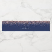 Navy Blue Roos Gold Blush Pink Glitter Monogram Waterfles Etiket (Enkel label)