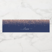 Navy Blue Roos Gold Blush Pink Glitter Monogram Waterfles Etiket (Enkel label)