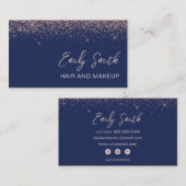 Navy Blue Roos Gold Blush Pink Glitter Visitekaartje (Voorkant / Achterkant)