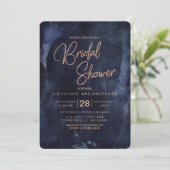 Navy Blue & Roos Gold Bridal Shower Invitation Kaart (Staand voorkant)