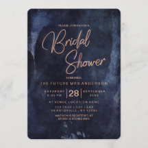 Navy Blue & Roos Gold Bridal Shower Invitation