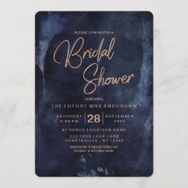 Navy Blue & Roos Gold Bridal Shower Invitation Kaart