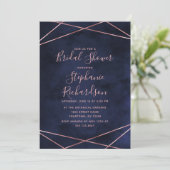 Navy Blue & Roos Gold Bridal Shower Invitation Kaart (Staand voorkant)
