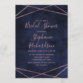 Navy Blue & Roos Gold Bridal Shower Invitation Kaart