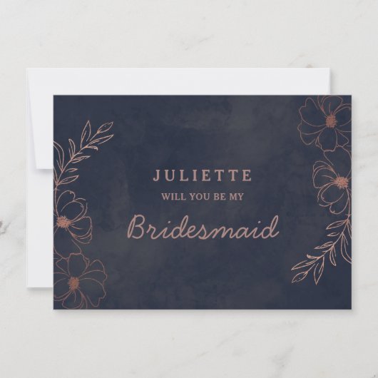 Navy Blue & Roos Gold Bridesmaid-voorstel Kaart (Voorkant)