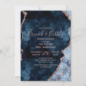 Navy Blue Roos Gold Brunch & Bubbly Vrijgezellenfe Kaart (Voorkant)