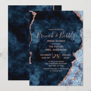 Navy Blue Roos Gold Brunch & Bubbly Vrijgezellenfe Kaart