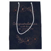 Navy Blue & Roos Gold Chic Gefeliciteerd Bruiloft Medium Cadeauzakje (Voorkant)