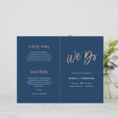 Navy Blue & Roos Gold Chic Wedding Program Booklet (Staand voorkant)