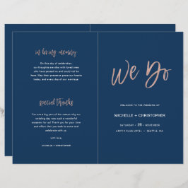 Navy Blue & Roos Gold Chic Wedding Program Booklet