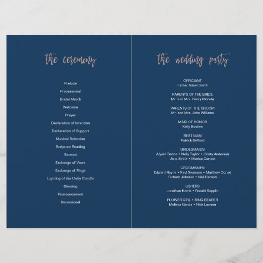 Navy Blue & Roos Gold Chic Wedding Program Booklet