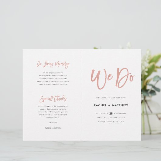 Navy Blue & Roos Gold Chic Wedding Program Booklet (Staand voorkant)