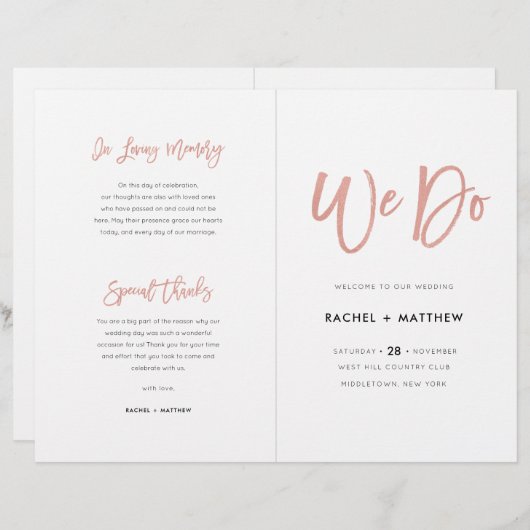 Navy Blue & Roos Gold Chic Wedding Program Booklet (Voorkant / Achterkant)