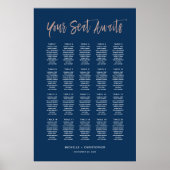 Navy Blue & Roos Gold Chic Wedding Seating Chart Poster (Voorkant)