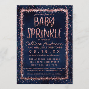Navy Blue Roos Gold Confetti Baby Sprinkle Shower Kaart