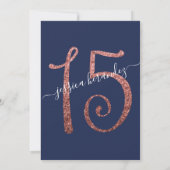 Navy Blue Roos Gold Confetti Border Quinceañera Kaart (Achterkant)