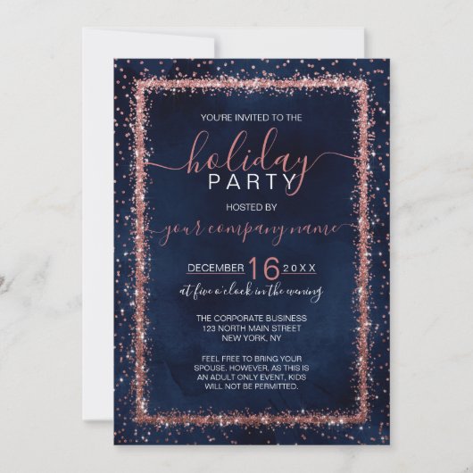 Navy Blue Roos Gold Confetti Corporate Holiday Kaart (Voorkant)