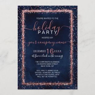Navy Blue Roos Gold Confetti Corporate Holiday Kaart