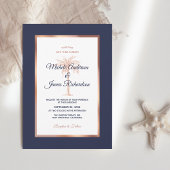 Navy Blue Roos Gold Copper Palm Tree Beach Weddens Kaart